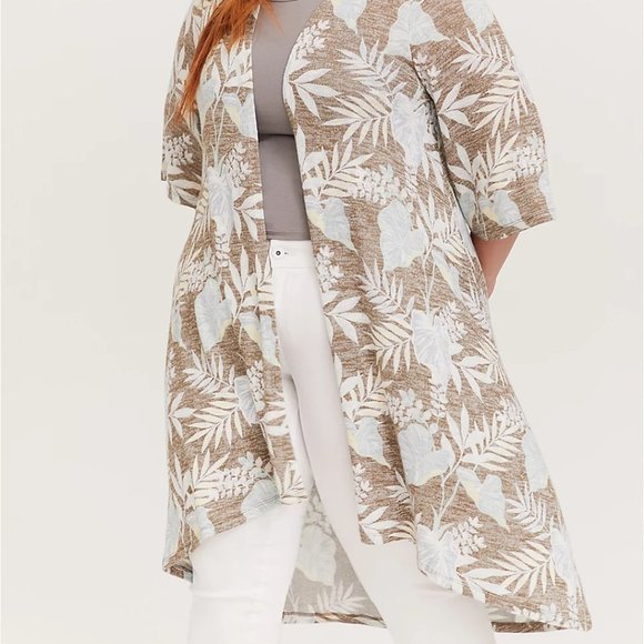 NWT Torrid Olive Green Tropical Hacci Hi-Lo Kimono - Picture 4 of 8